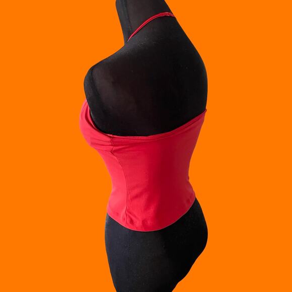 00's vintage orange high neck keyhole halter bodycon y2k cropped tank top XS - Picture 3 of 7